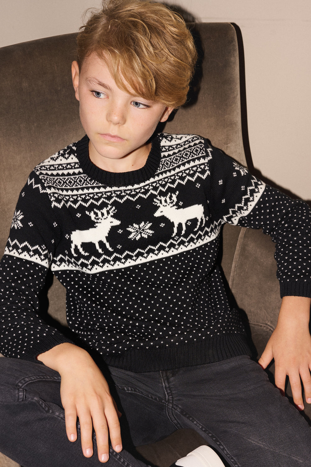 Black/ Cream Reindeer Jumper Kids