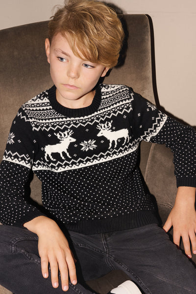 Black/ Cream Reindeer Jumper Kids