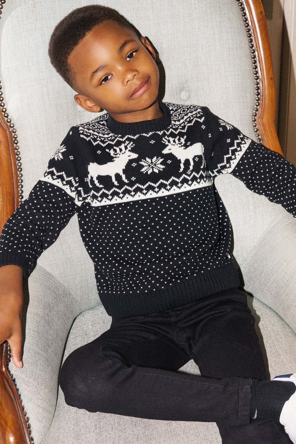 Black/ Cream Reindeer Jumper Kids