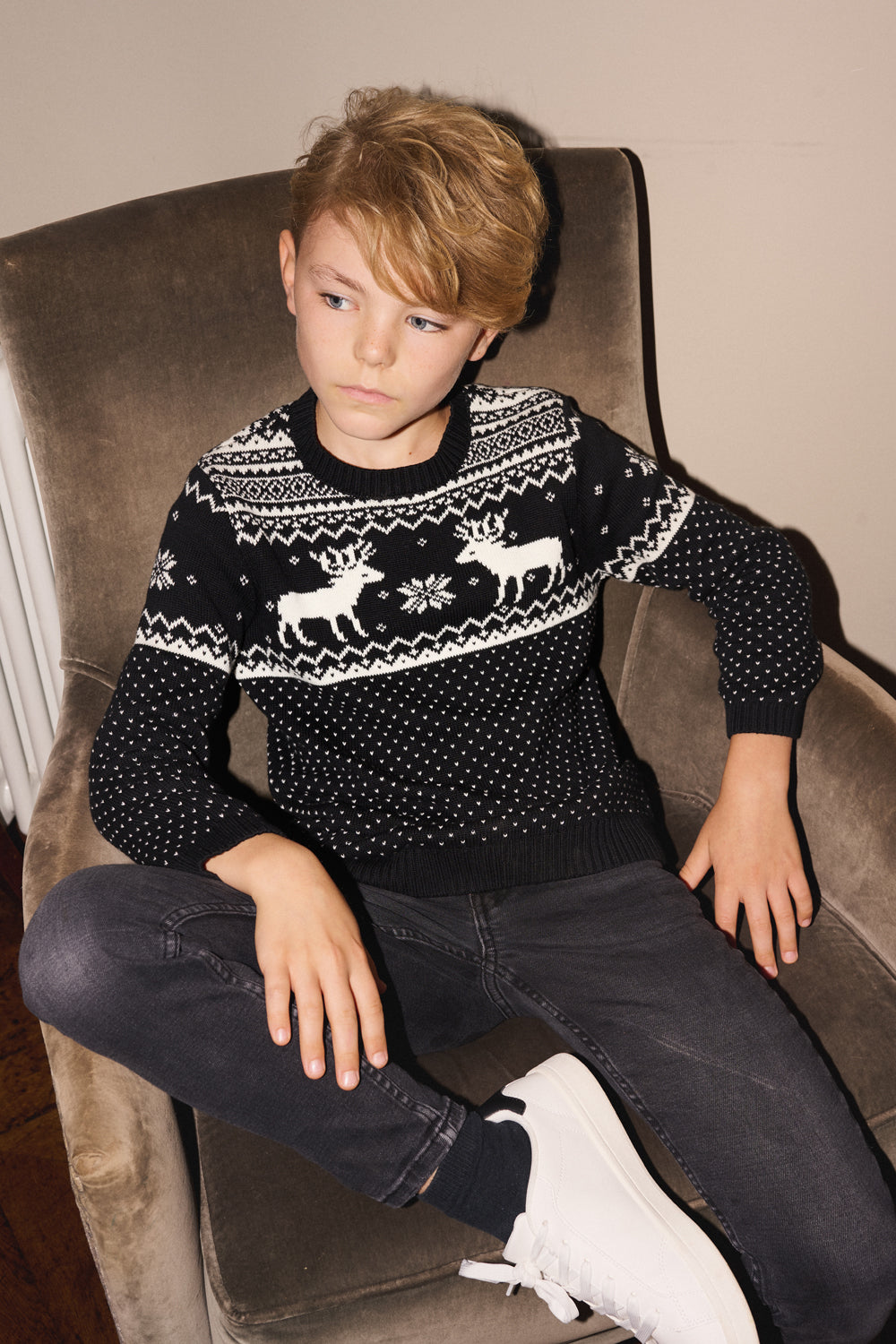Black/ Cream Reindeer Jumper Kids