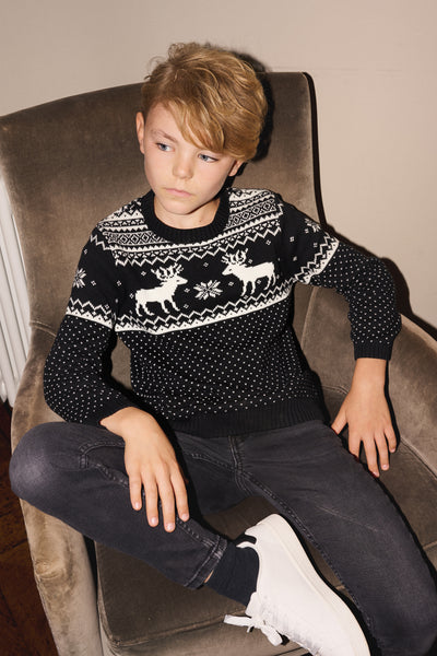 Black/ Cream Reindeer Jumper Kids