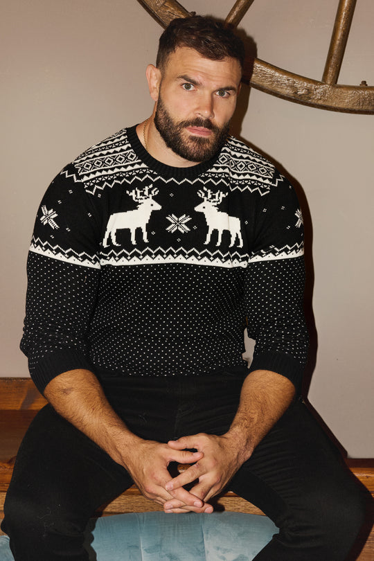 Black/ Cream Reindeer Jumper Mens