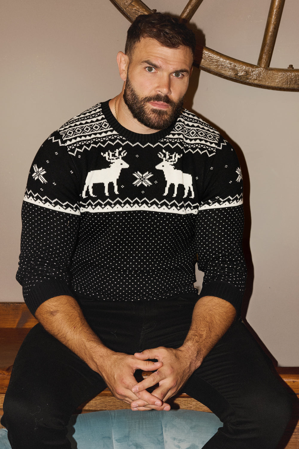 Black/ Cream Reindeer Jumper Mens