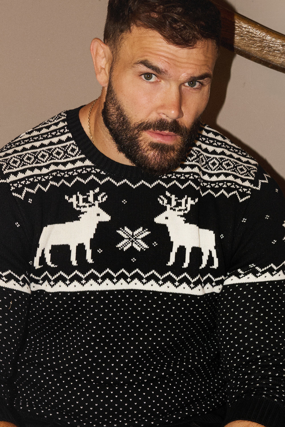 Black/ Cream Reindeer Jumper Mens