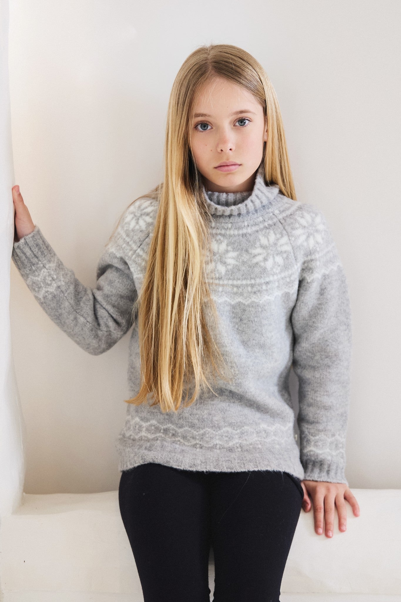 Kids Fairisle Snowflake Funnel Neck Chunky Jumper