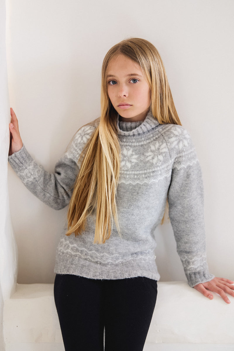 Kids Fairisle Snowflake Funnel Neck Chunky Jumper