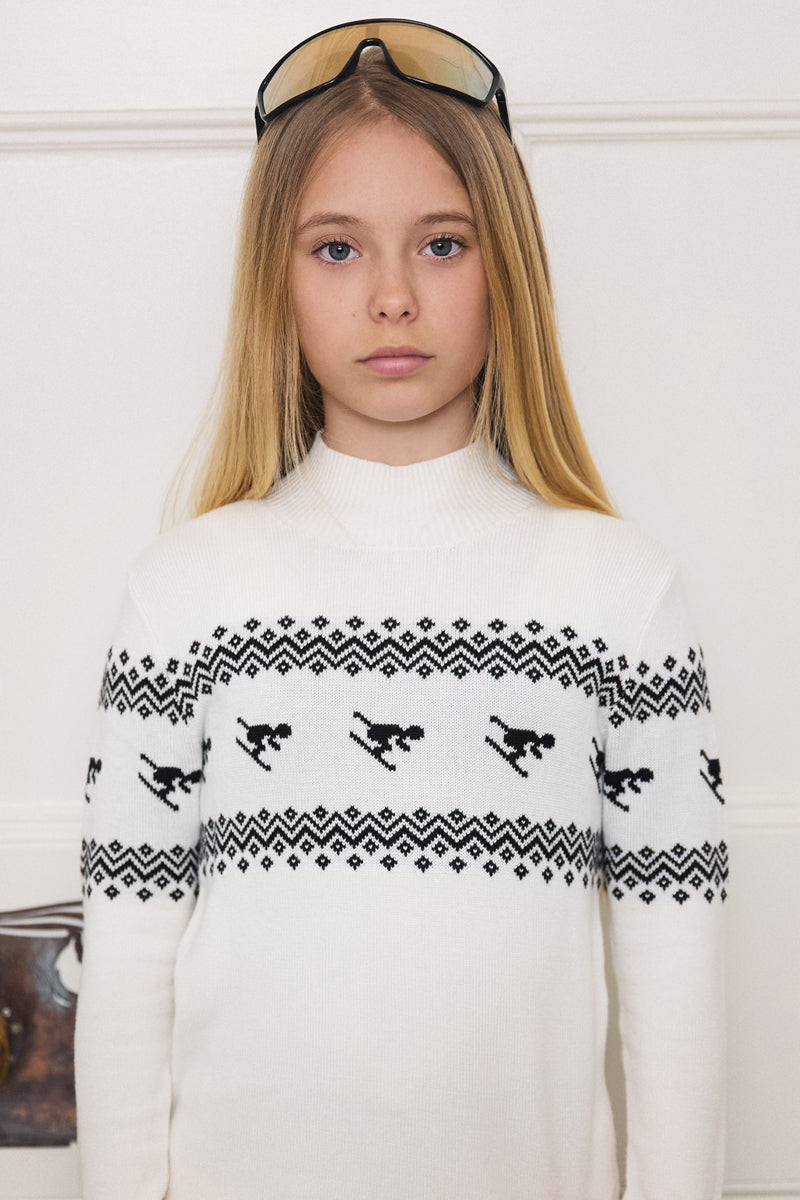 Kids Cream Ski Design Slim Fit Jumper