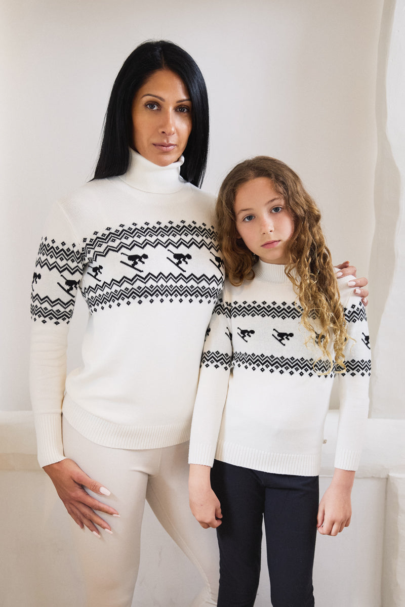 Kids Cream Ski Design Slim Fit Jumper