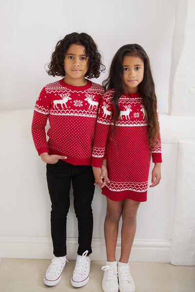 Kids Christmas Reindeer Fairisle Dress