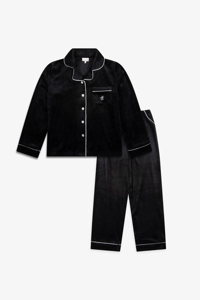 Kids Luxury Soft Touch Velour Christmas Pyjamas - Black