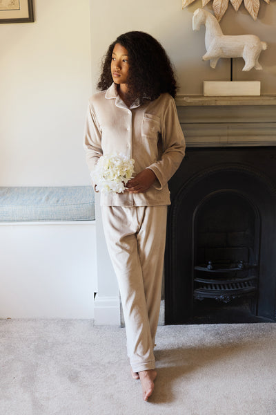 Kids Luxury Soft Touch Velour Christmas Pyjamas - Mocha