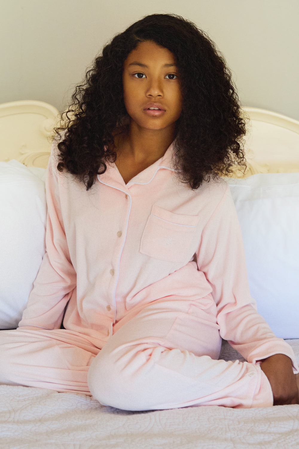 Kids Luxury Soft Touch Velour Christmas Pyjamas-Dusky Pink