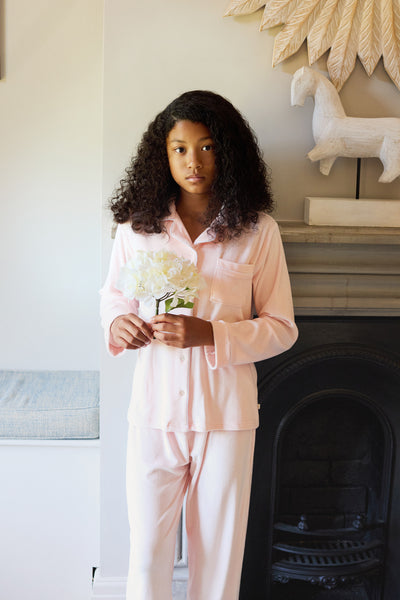 Kids Luxury Soft Touch Velour Christmas Pyjamas-Dusky Pink