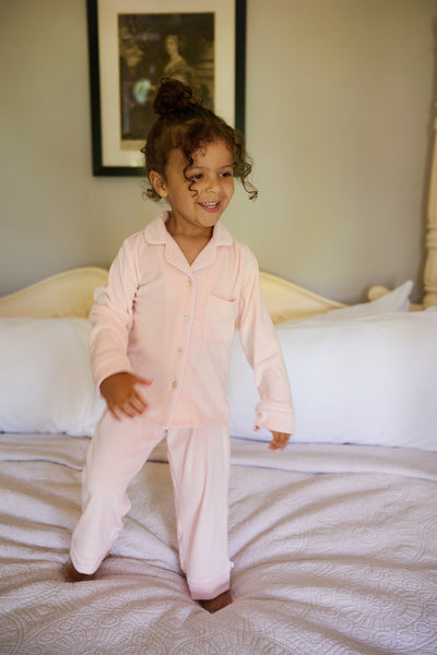 Kids Luxury Soft Touch Velour Christmas Pyjamas-Dusky Pink