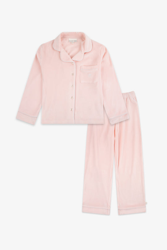 Kids Luxury Soft Touch Velour Christmas Pyjamas-Dusky Pink