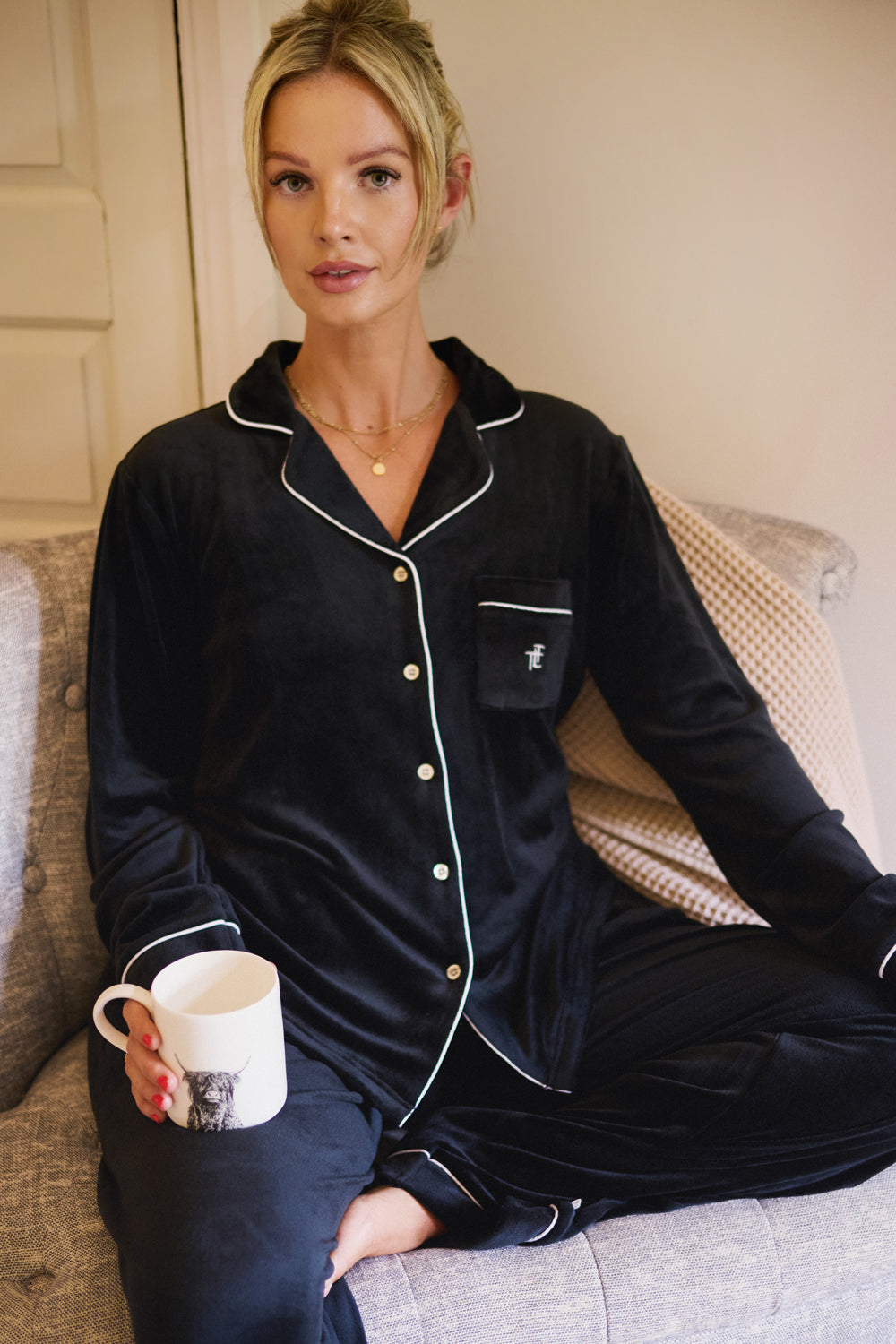 Luxury Soft Touch Velour Christmas Pyjamas - Black
