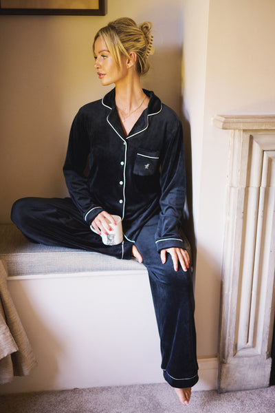 Luxury Soft Touch Velour Christmas Pyjamas - Black