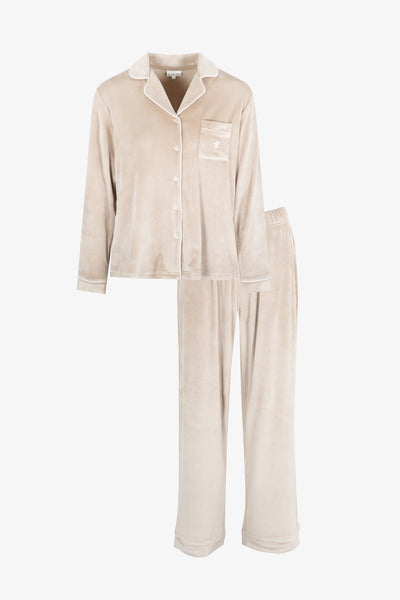 Luxury Soft Touch Velour Christmas Pyjamas - Natural