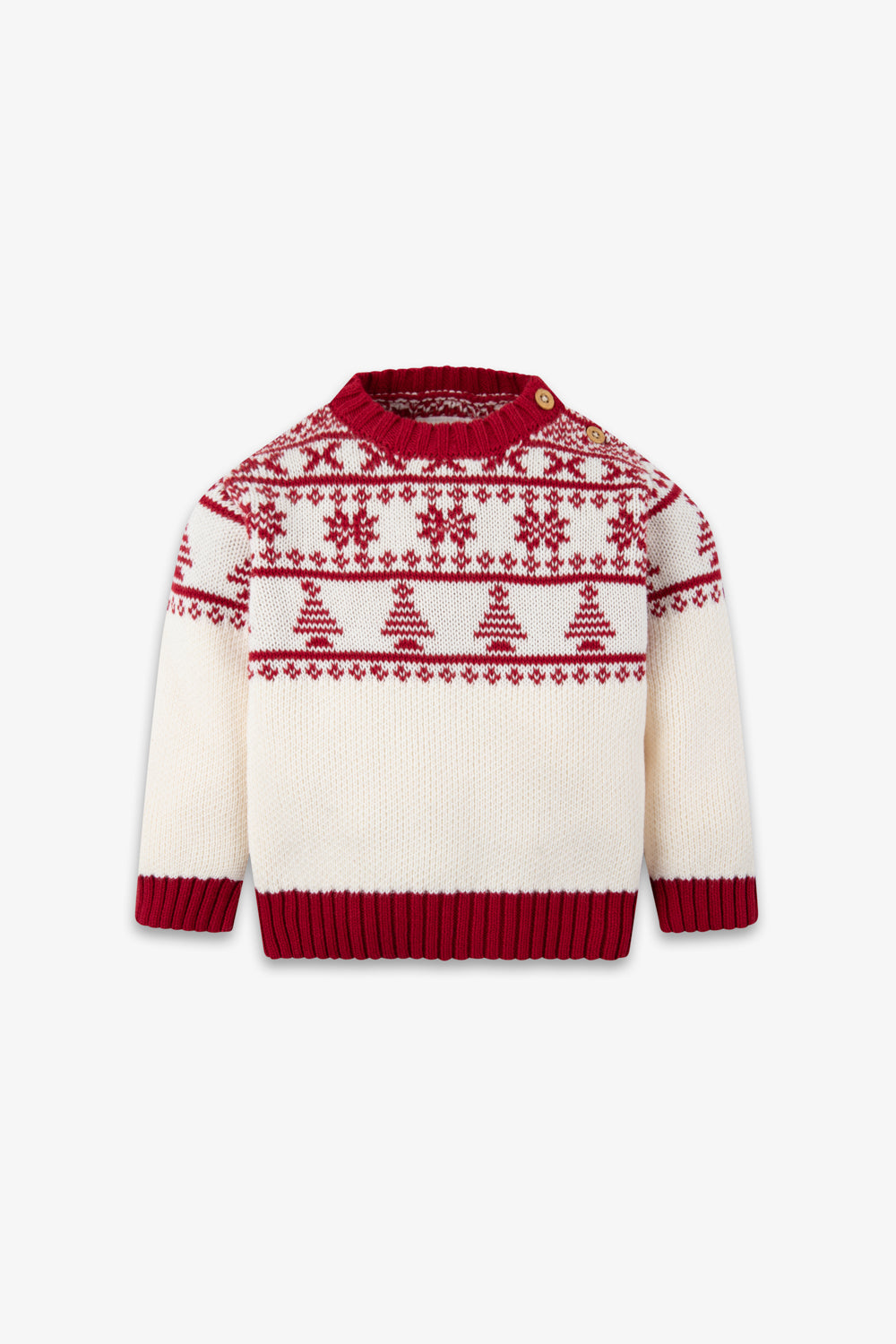 Cream/ Red Half Fairisle Jumper Baby - Cotton