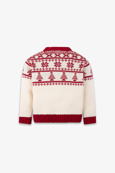 Cream/ Red Half Fairisle Jumper Baby - Cotton