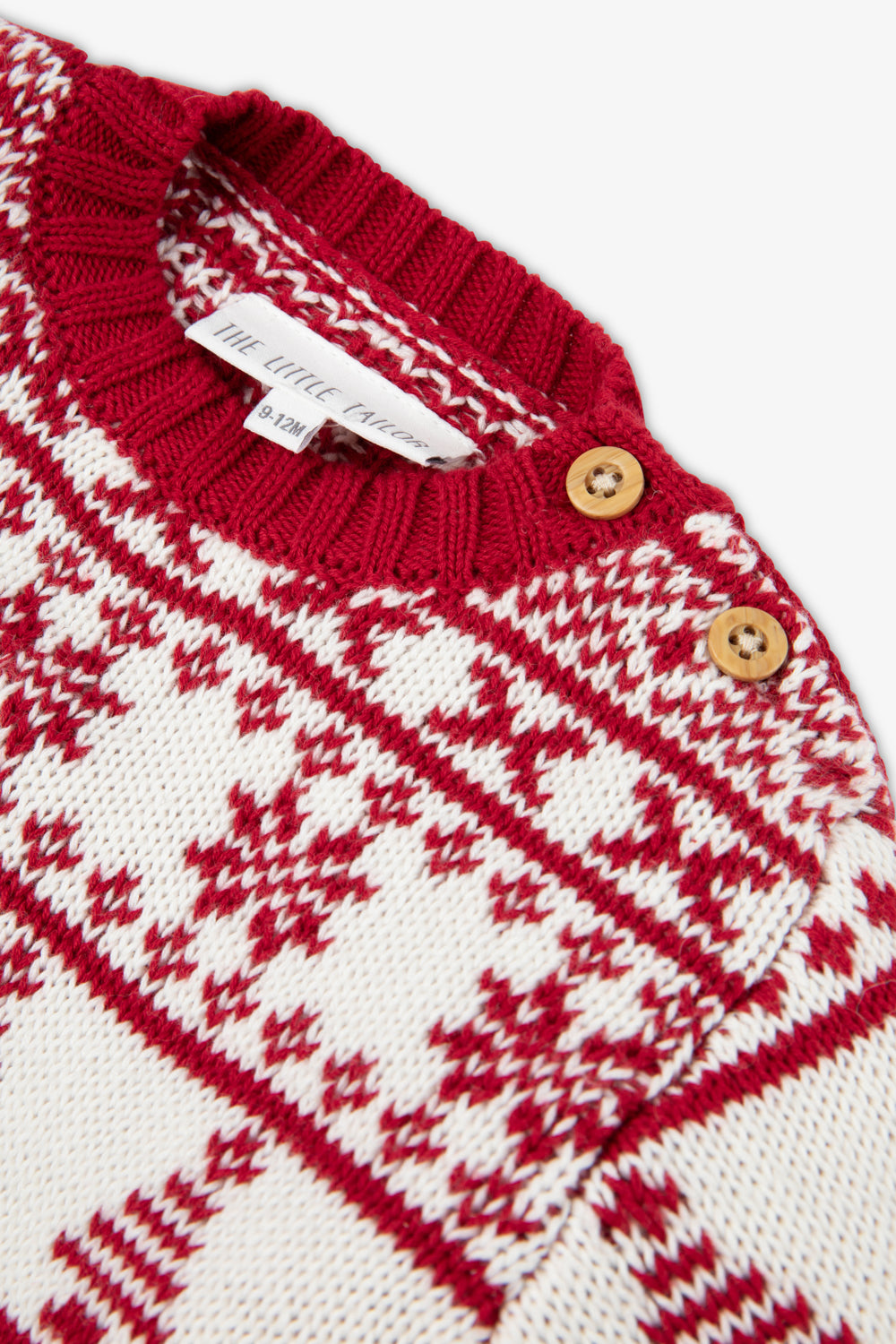 Cream/ Red Half Fairisle Jumper Baby - Cotton