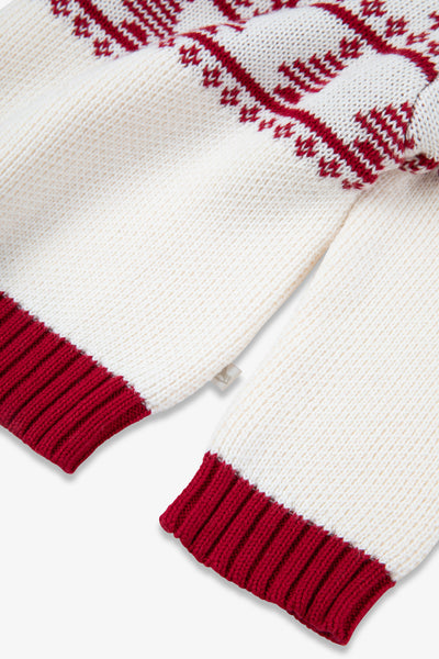 Cream/ Red Half Fairisle Jumper Baby - Cotton