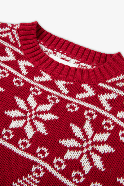 Red/ Cream Half Fairisle Jumper Kids - Cotton