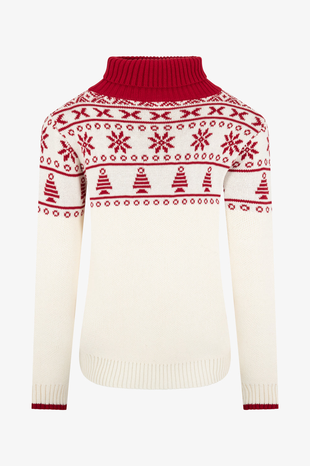 Cream/ Red Half Fairisle Jumper Ladies - Cotton