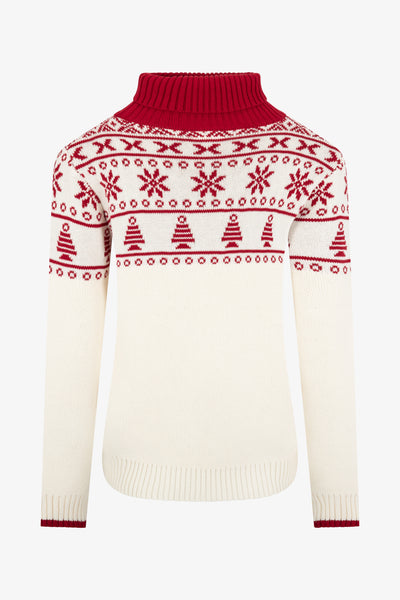 Cream/ Red Half Fairisle Jumper Ladies - Cotton