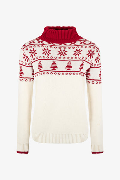 Cream/ Red Half Fairisle Jumper Ladies - Cotton