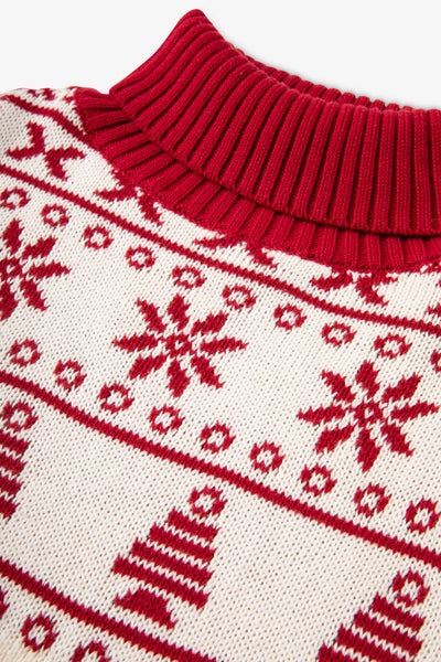 Cream/ Red Half Fairisle Jumper Ladies - Cotton