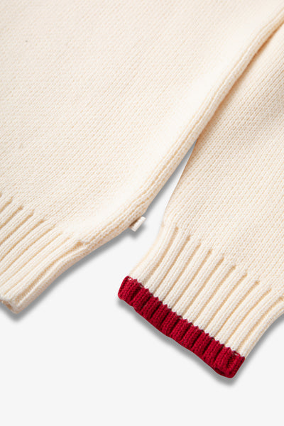 Cream/ Red Half Fairisle Jumper Ladies - Cotton