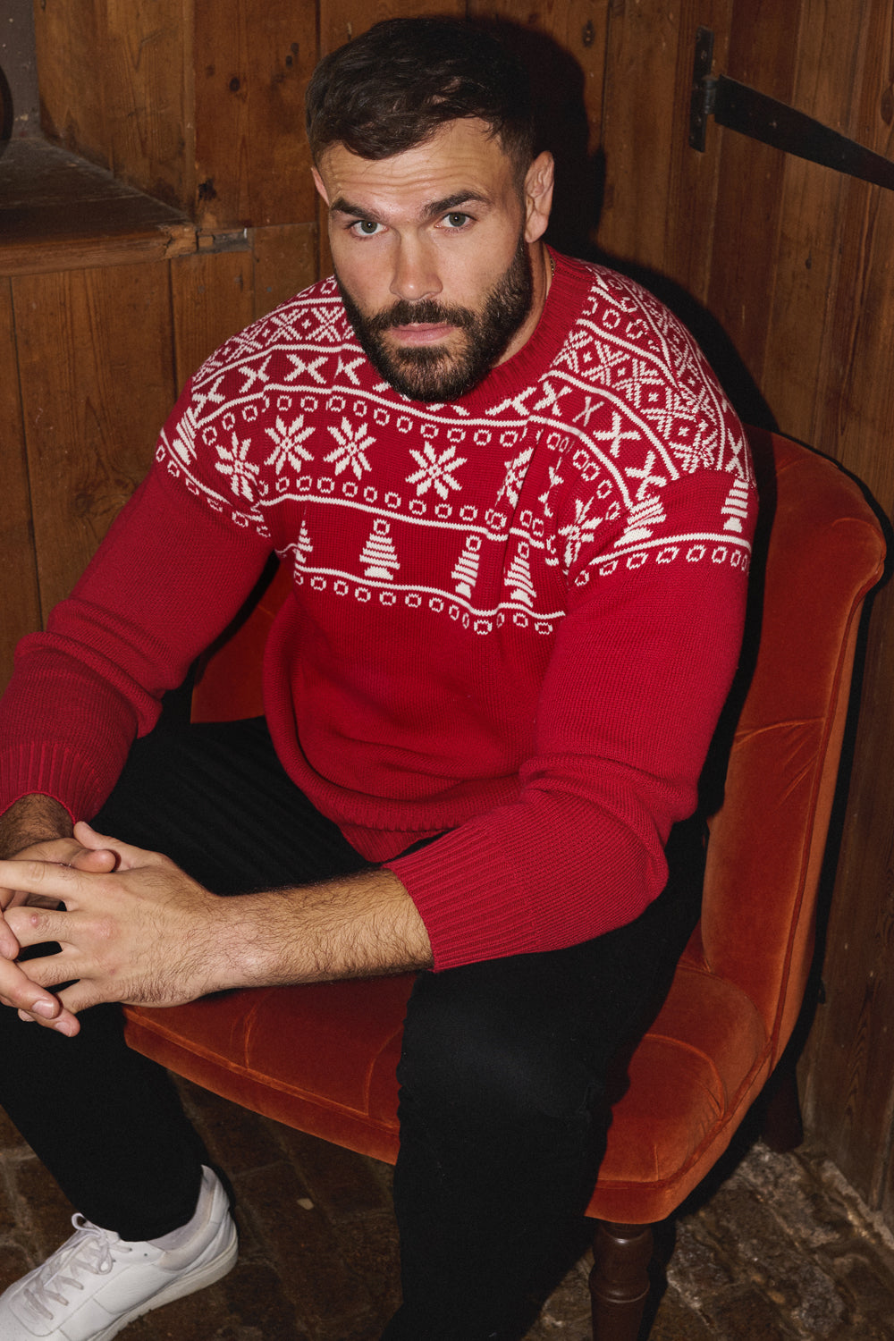 Red Half Fairisle Jumper Mens