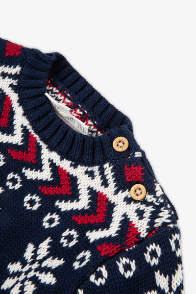 Navy/ Red Multicolour Fairisle Jumper Baby - Cotton