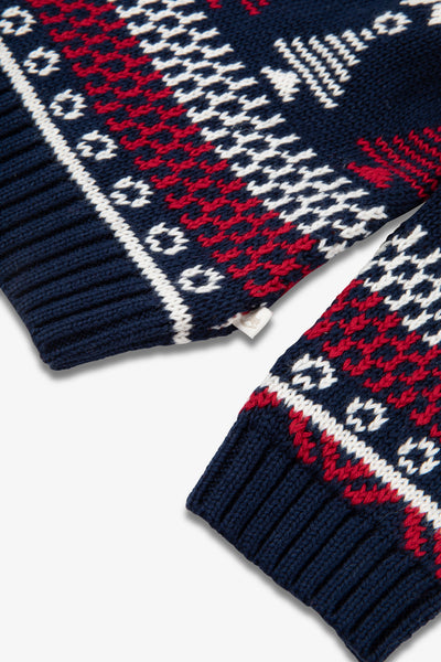 Navy/ Red Multicolour Fairisle Jumper Baby - Cotton