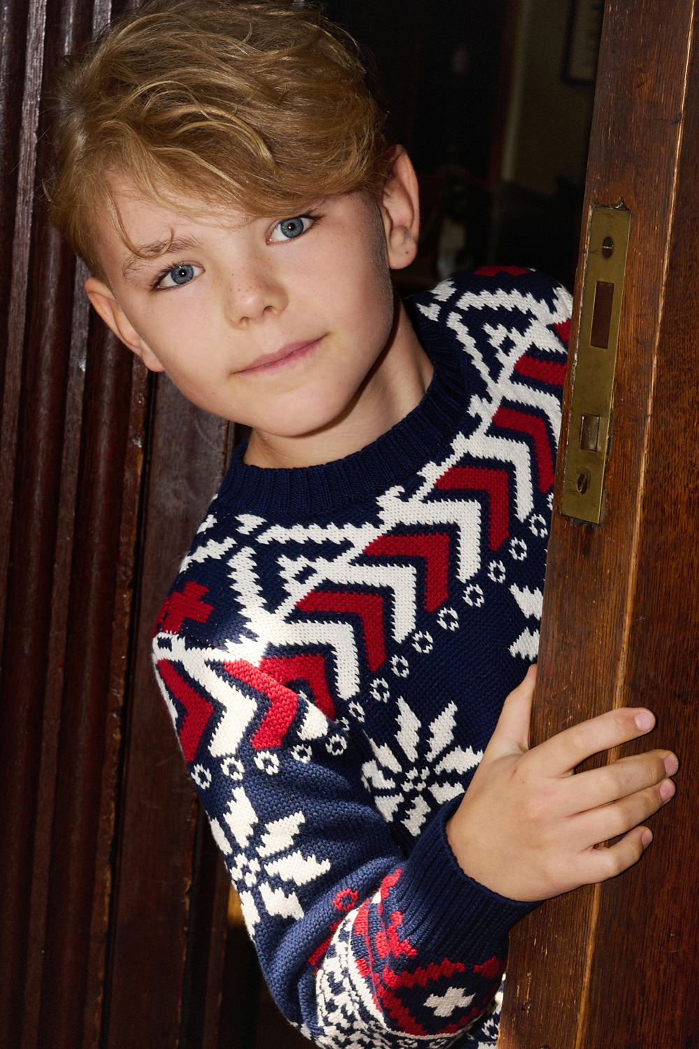 Navy/ Red Multi Coloured Fairisle Jumper Kids - Cotton