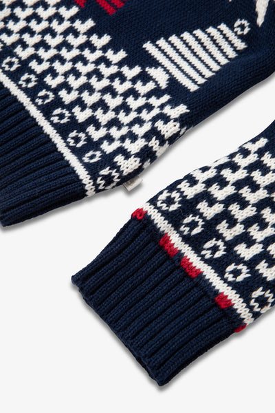 Navy/ Red Multi Coloured Fairisle Jumper Kids - Cotton