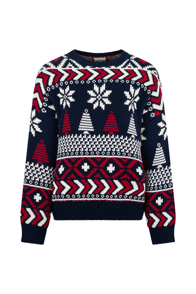 Navy/ Red Multi Colour Fairisle Jumper Ladies - Cotton