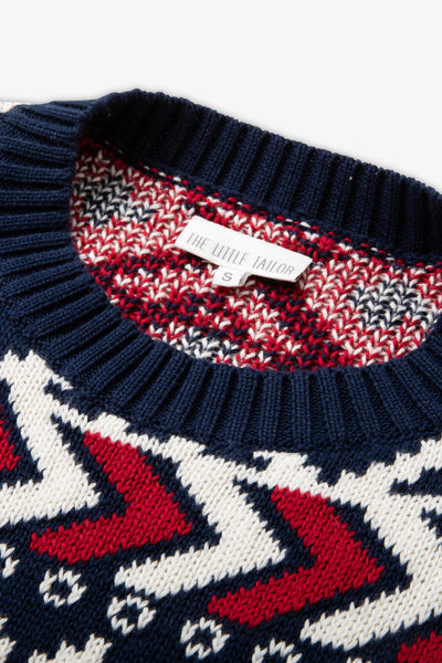 Navy/ Red Multi Colour Fairisle Jumper Ladies - Cotton