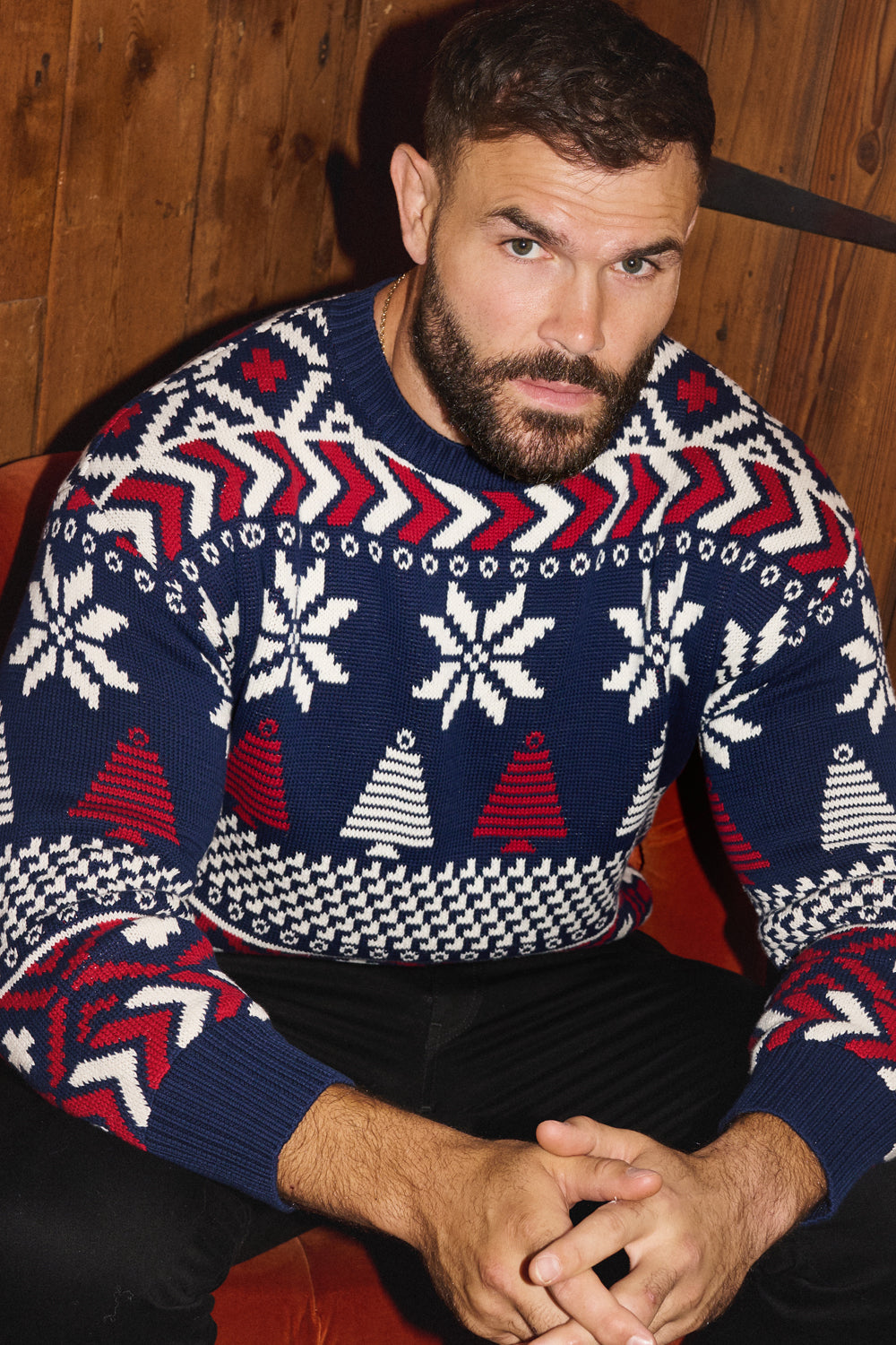 Navy/ Red Multi Coloured Fairisle Jumper Mens