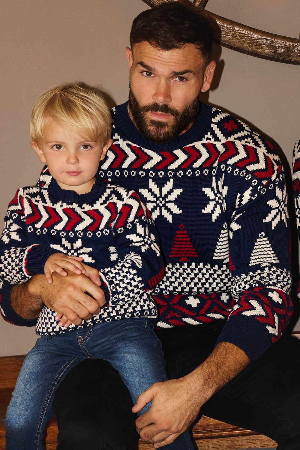 Navy/ Red Multi Coloured Fairisle Jumper Mens