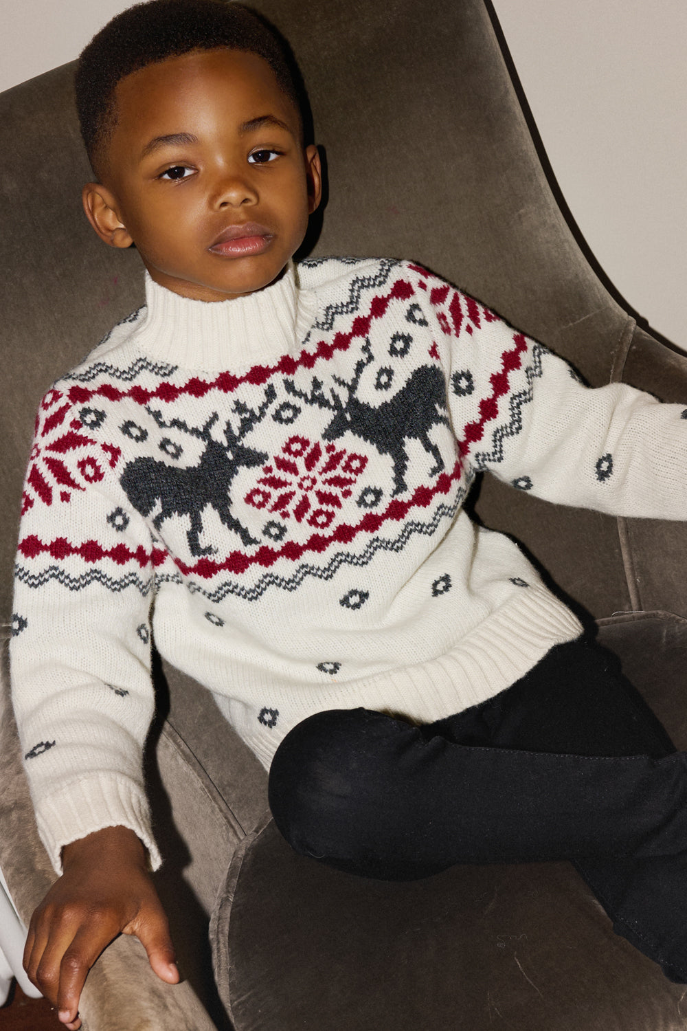 Cream Snowflake Reindeer Jumper Kids