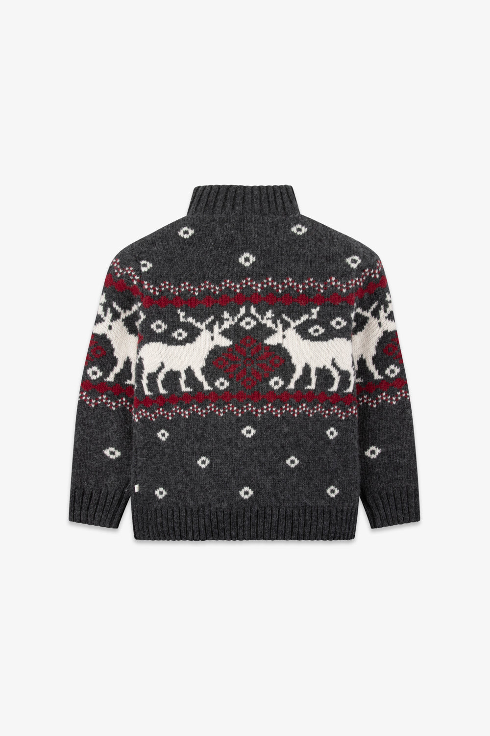 Charcoal Zip Neck Snowflake Reindeer Jumper Kids