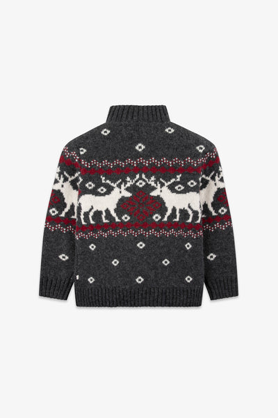 Charcoal Zip Neck Snowflake Reindeer Jumper Kids