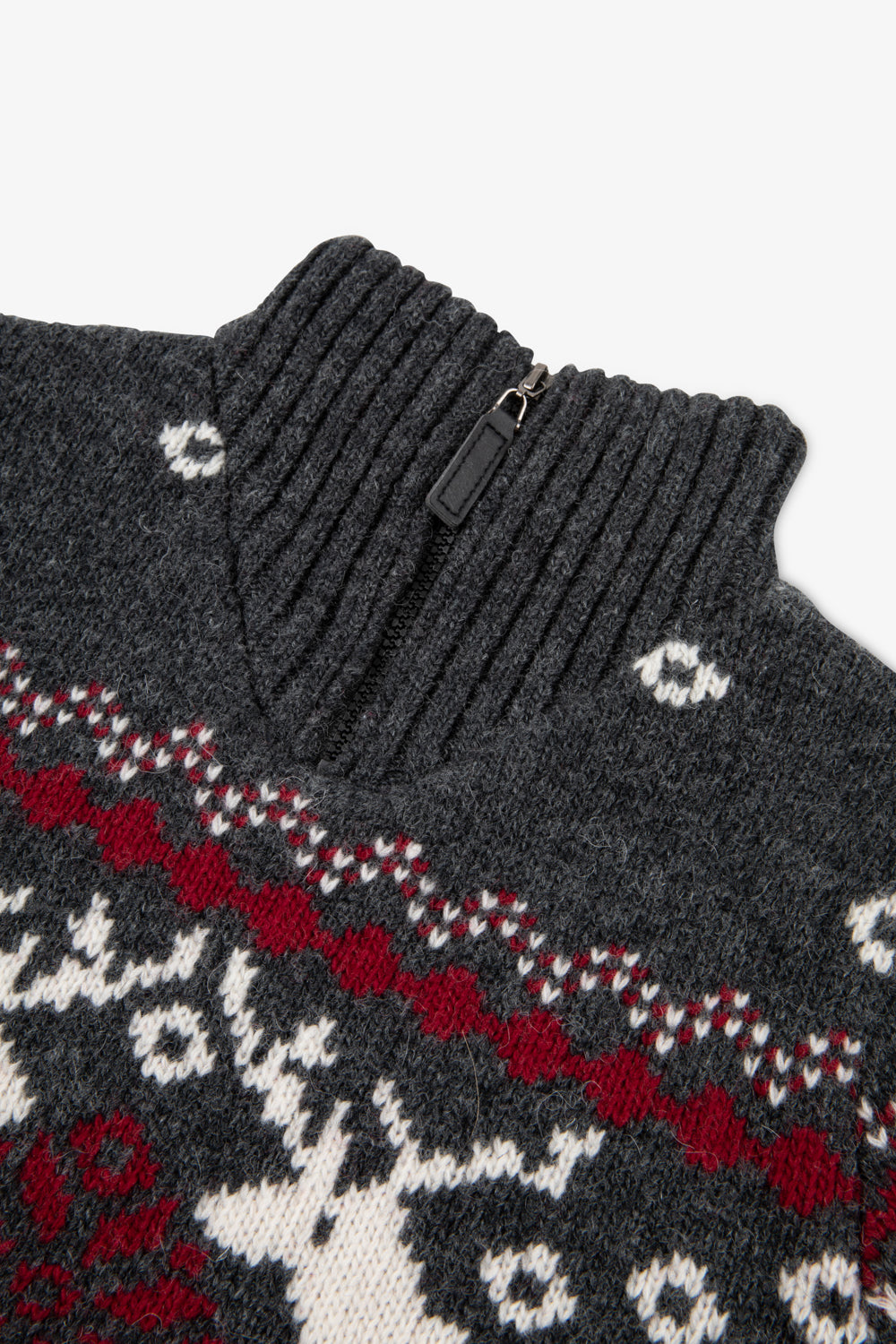 Charcoal Zip Neck Snowflake Reindeer Jumper Kids
