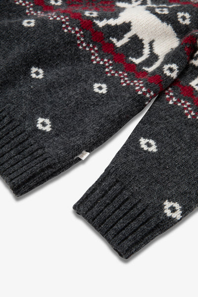 Charcoal Zip Neck Snowflake Reindeer Jumper Kids