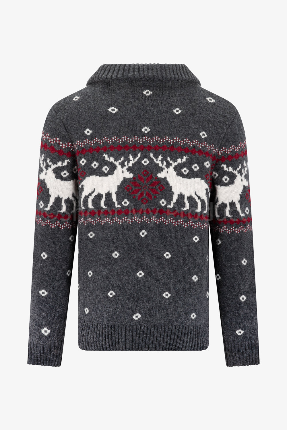 Charcoal Zip Neck Snowflake Reindeer Jumper Mens