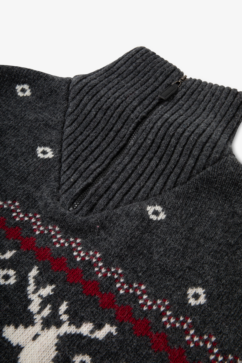 Charcoal Zip Neck Snowflake Reindeer Jumper Mens