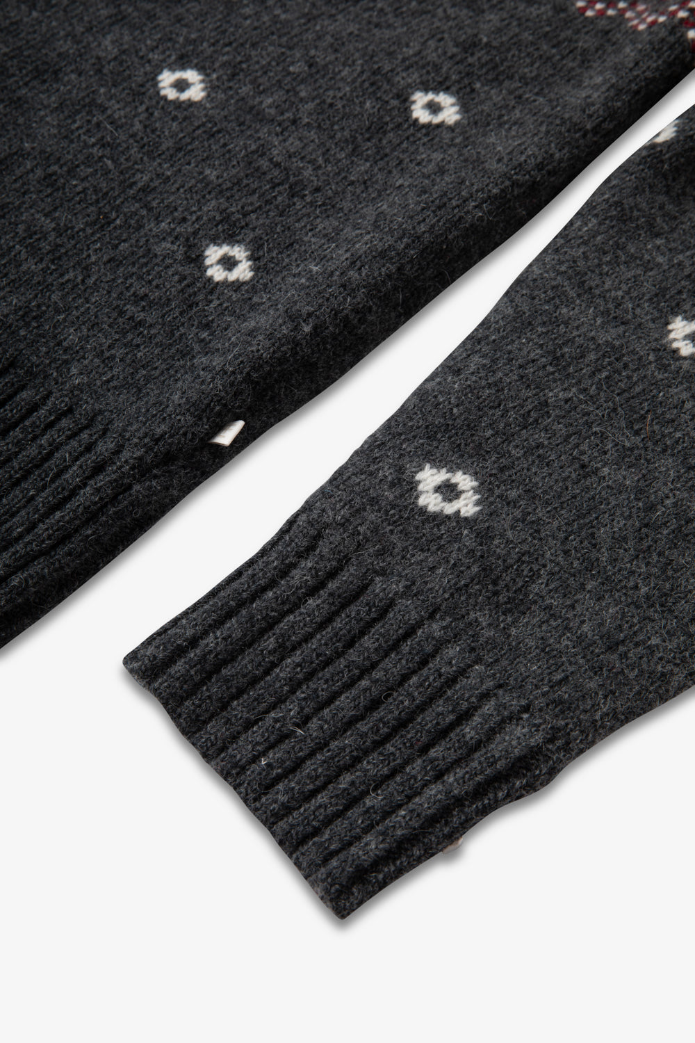 Charcoal Zip Neck Snowflake Reindeer Jumper Mens