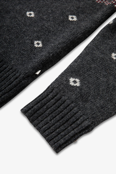 Charcoal Zip Neck Snowflake Reindeer Jumper Mens
